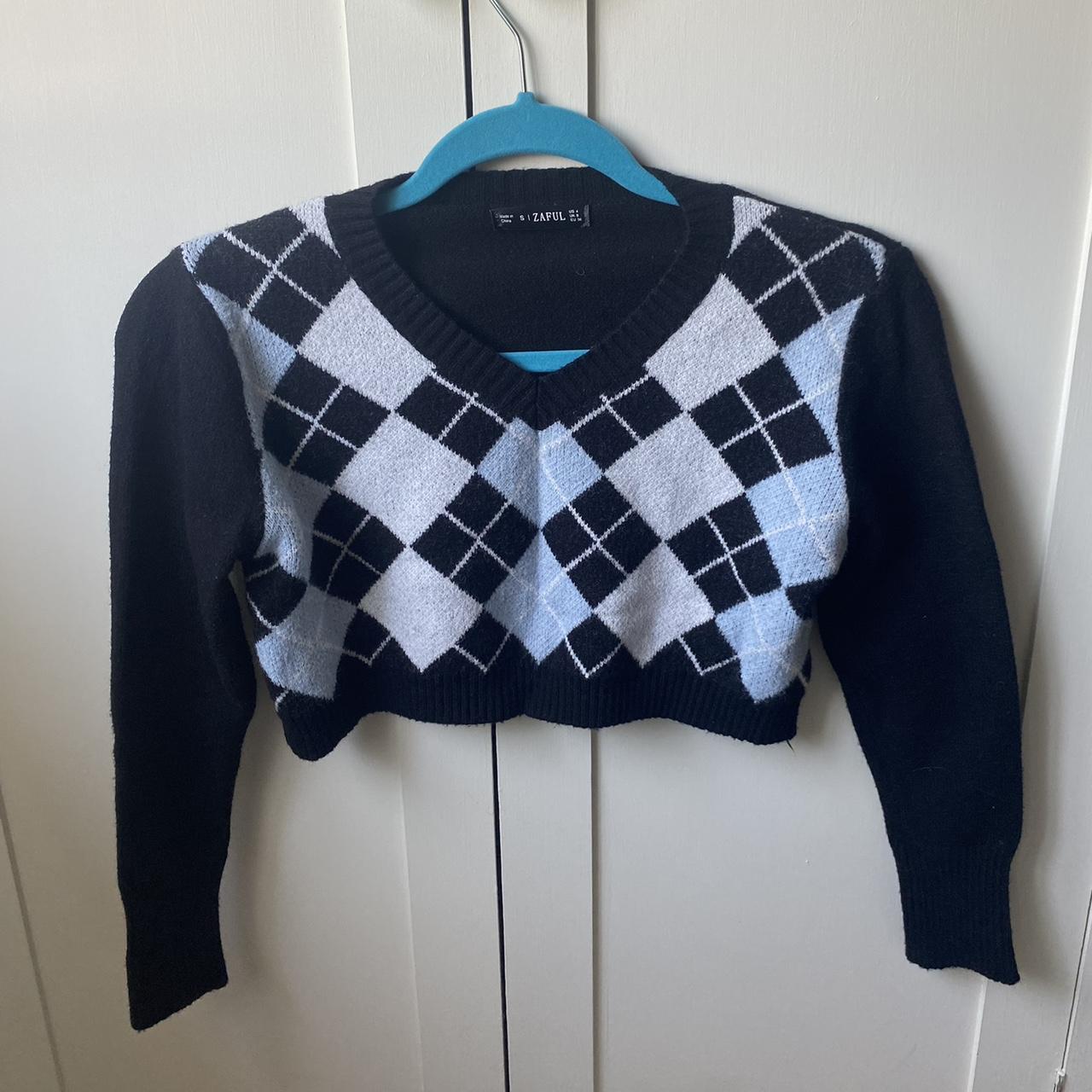 cropped argyle navy jumper cutest jumper I bought on... - Depop