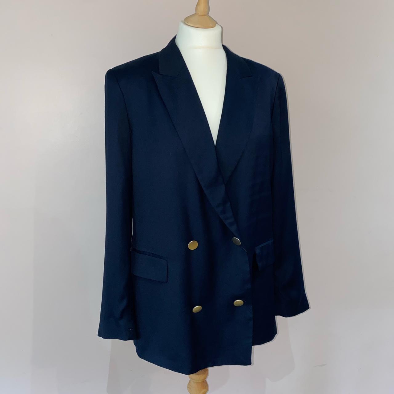 Massimo Dutti Navy Blazer with Gold Buttons Brand... - Depop