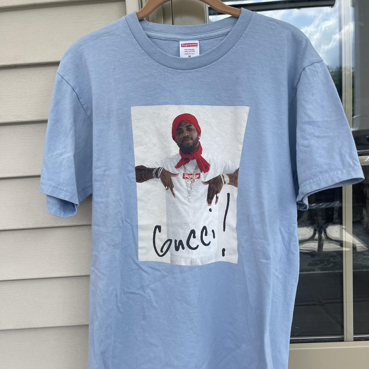Light blue (rare) supreme gucci mane shirt in size | Depop