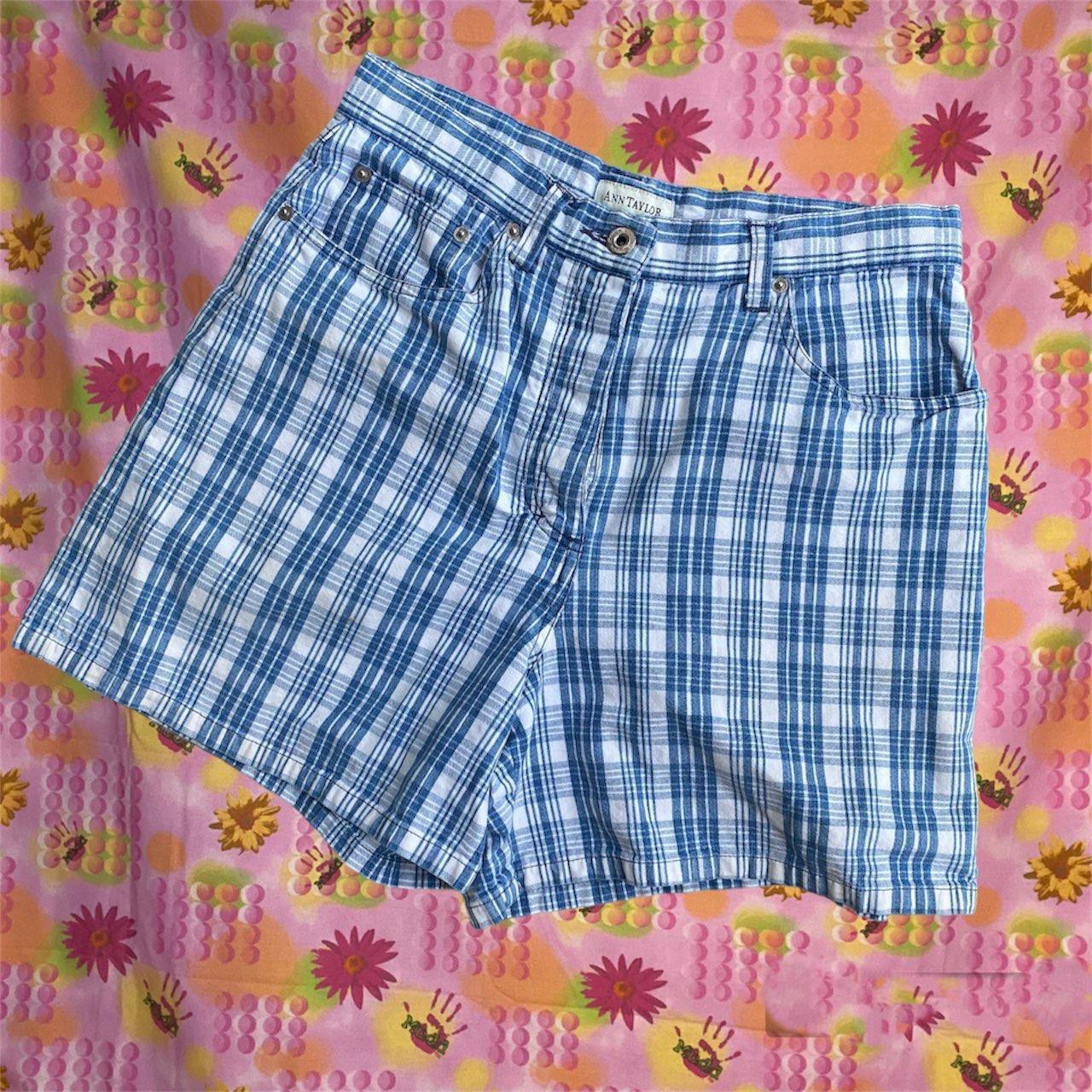 Blue plaid clearance shorts womens