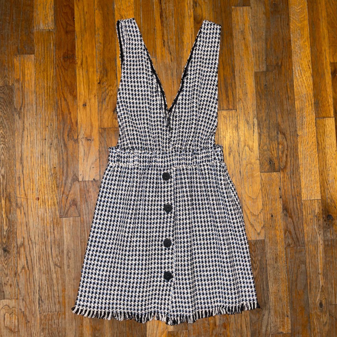 Zara Jumper Dress. Beautiful navy blue tweed pattern... Depop