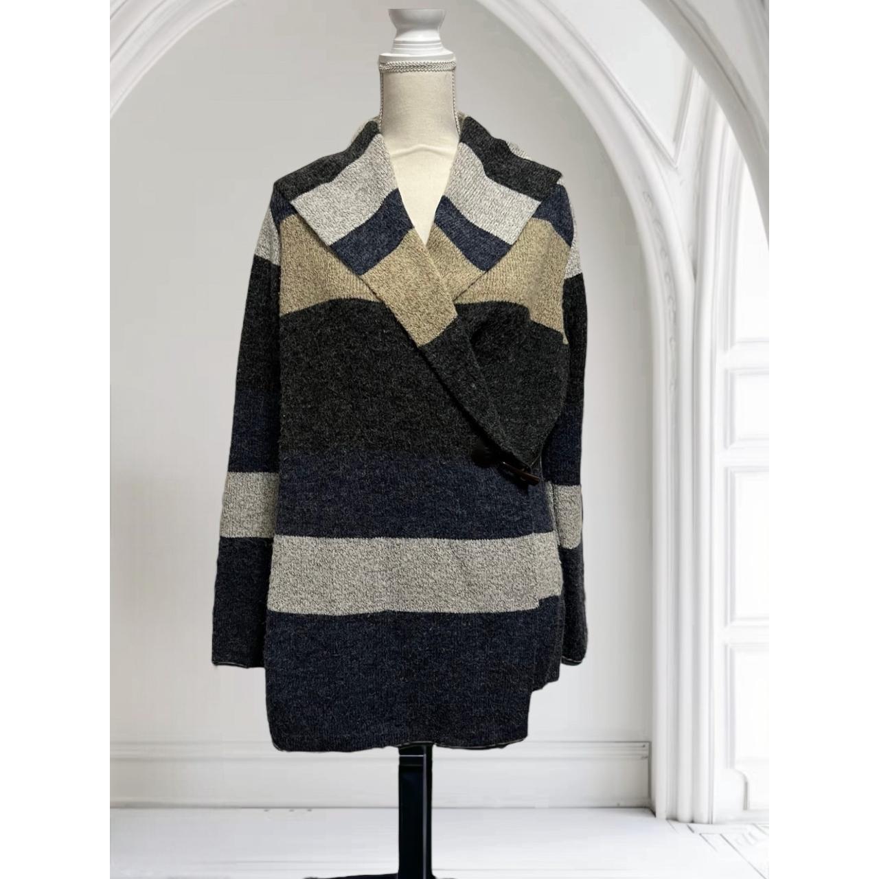 Sioni Soft Cozy Striped Toggle Front Cardigan