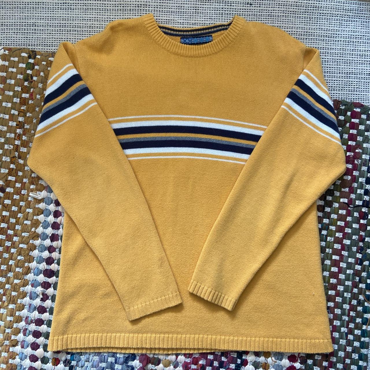 vintage striped sweater! navy & gray accents r so... - Depop