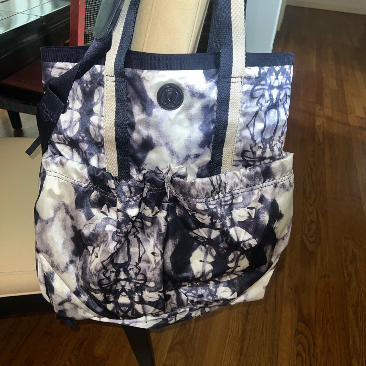 Medium-large Lulu Lemon dark-purple and white tote - Depop