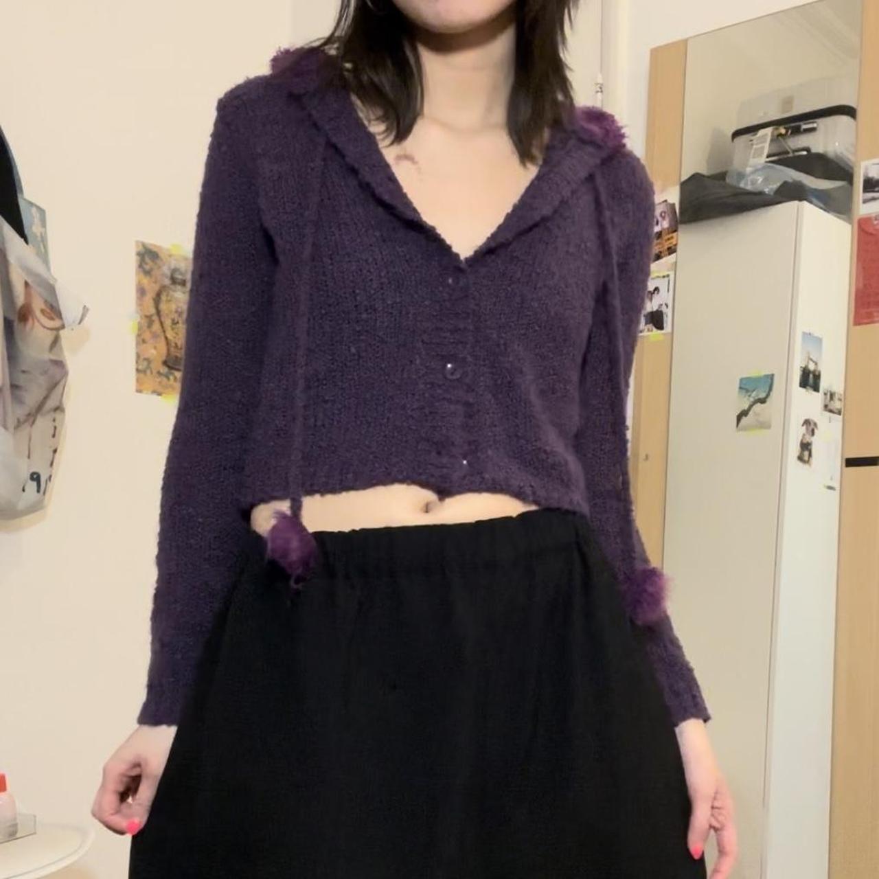 Unif Fuku knit sweater/ cardigan in dark purple.... - Depop