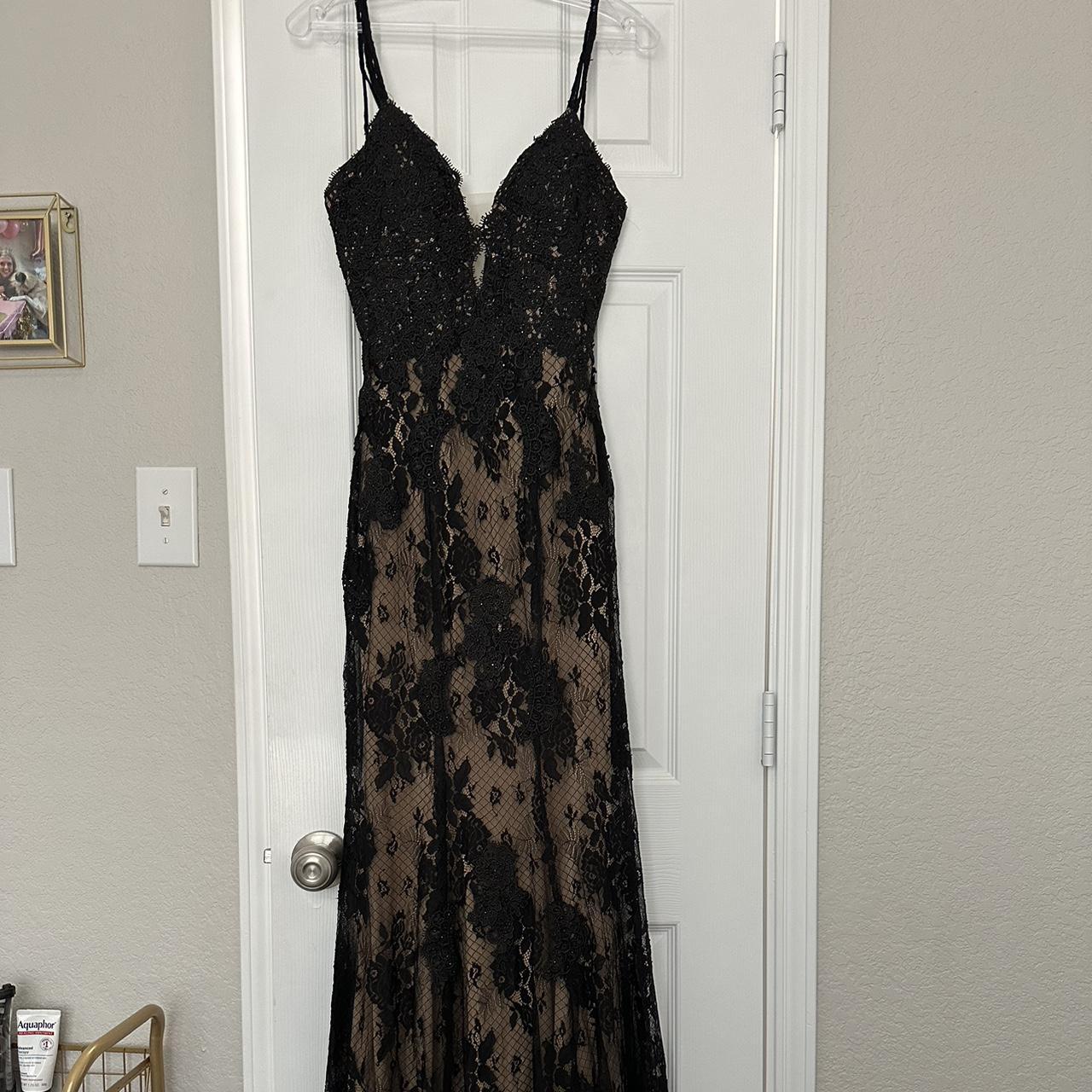 Black and tan lace prom dress best sale