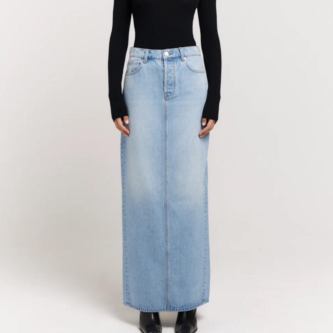 Henne Terzo Maxi Light wash Denim maxi skirt Size... Depop