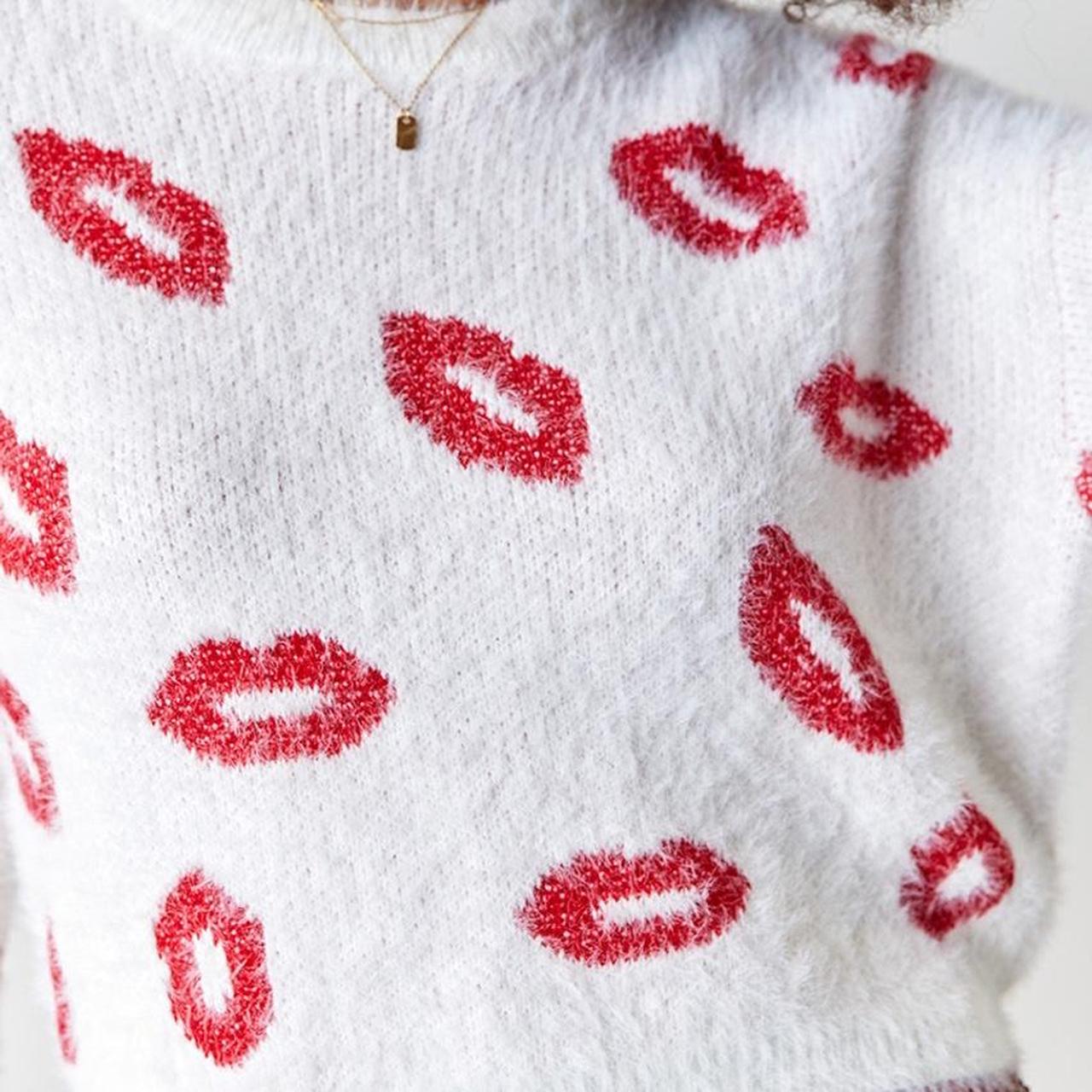 Lori red lips fuzzy sweater 💋 cute for valentine’s... - Depop