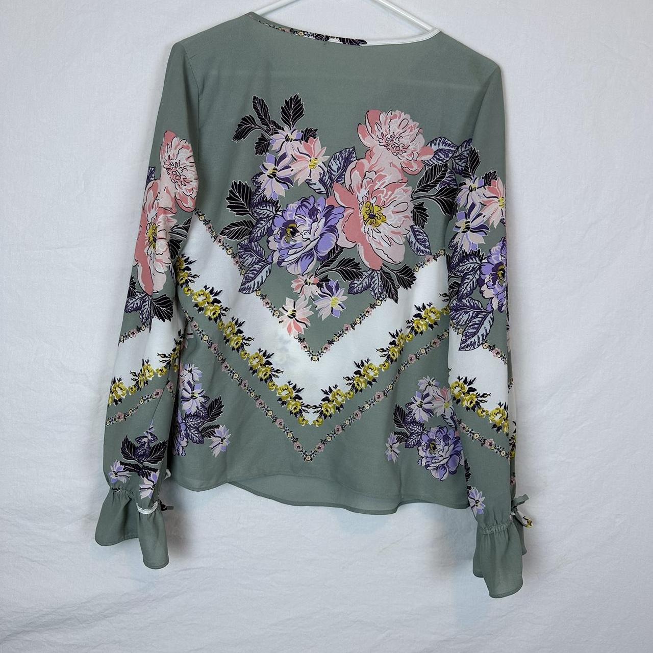 Maurices Sage Green Pastel Floral Blouse Size... - Depop