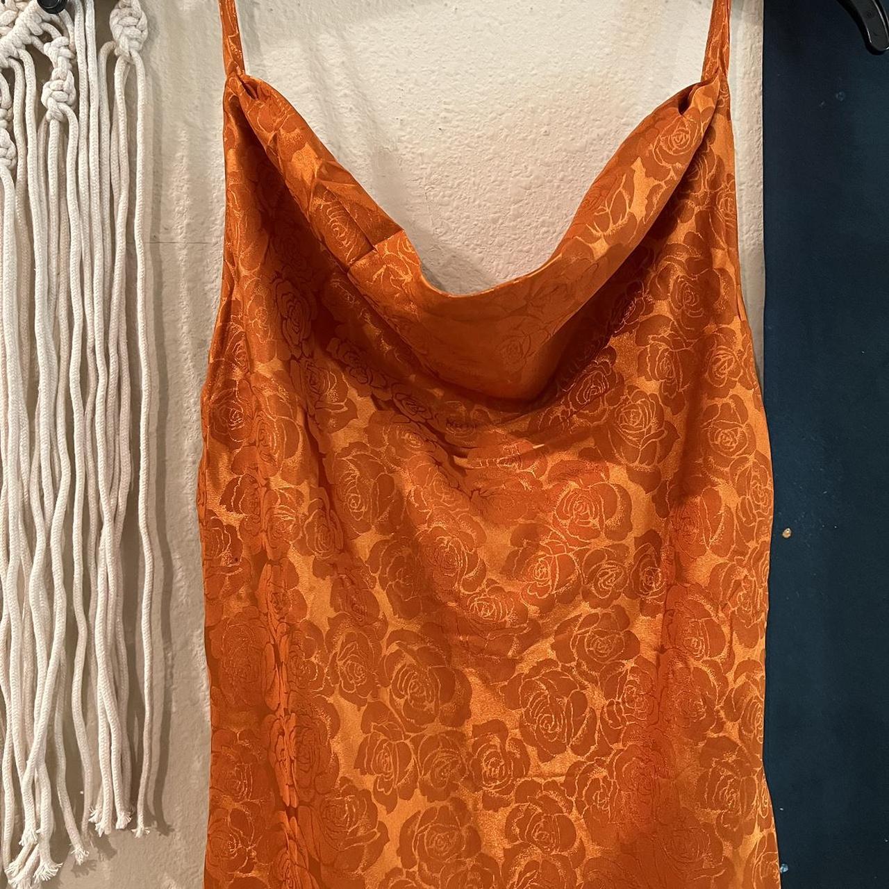 You're My Type Rust Orange Satin Jacquard Midi Slip Dress