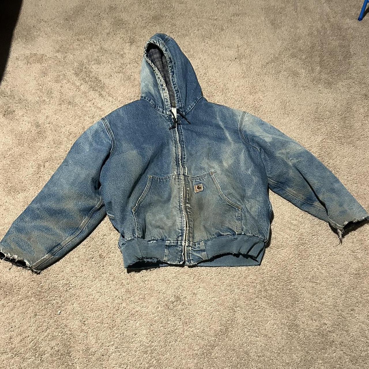 Carhartt J139 Denim Work Jacket Sz 2XL Hooded | Depop