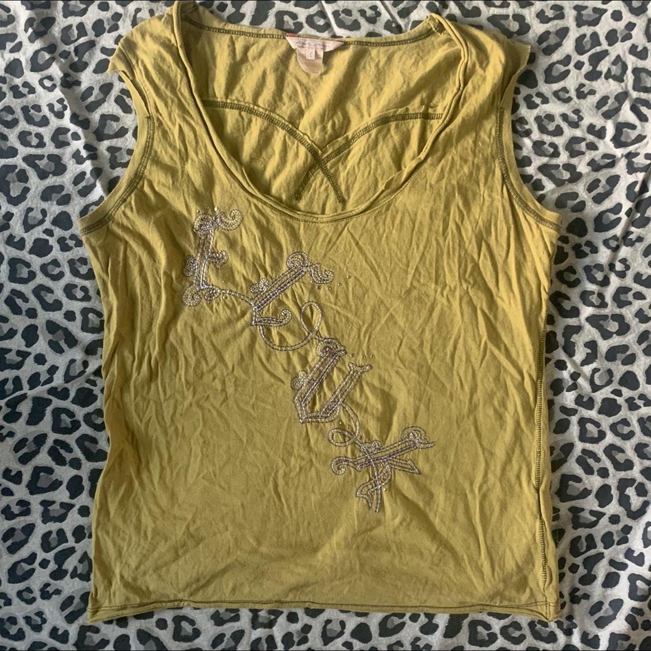 Mustard yellow embroidered tank top, full... - Depop