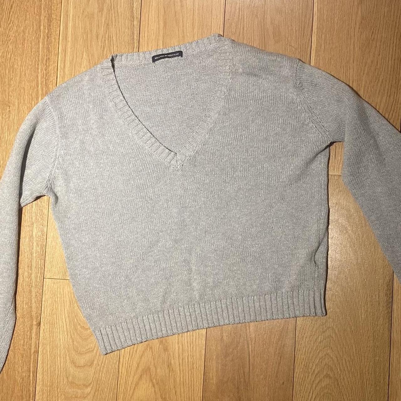 Knitted Sweater Brandy Melville Grey V Neck Sweater Brandy