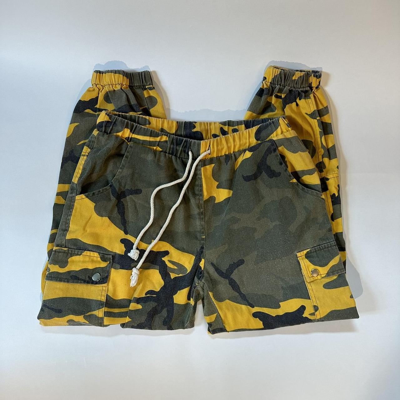 Yellow Camo Cargo Pants Jogger style Size labeled... Depop