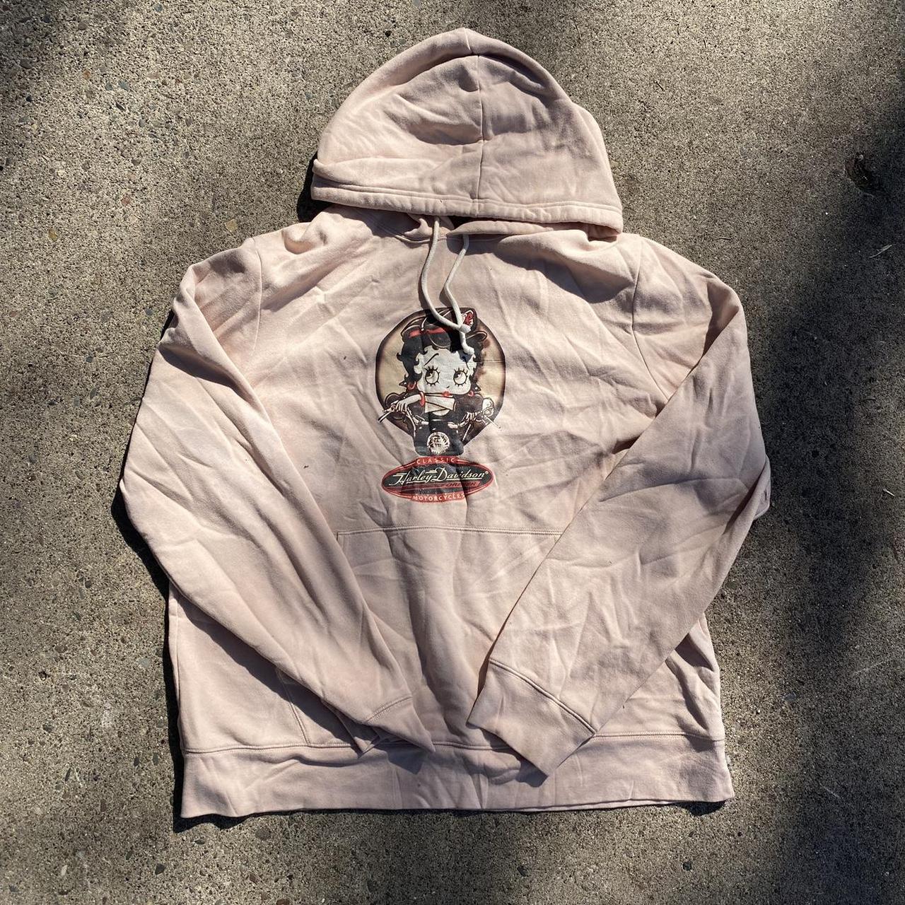 Harley Davidson Men's Pink and Black Hoodie Depop