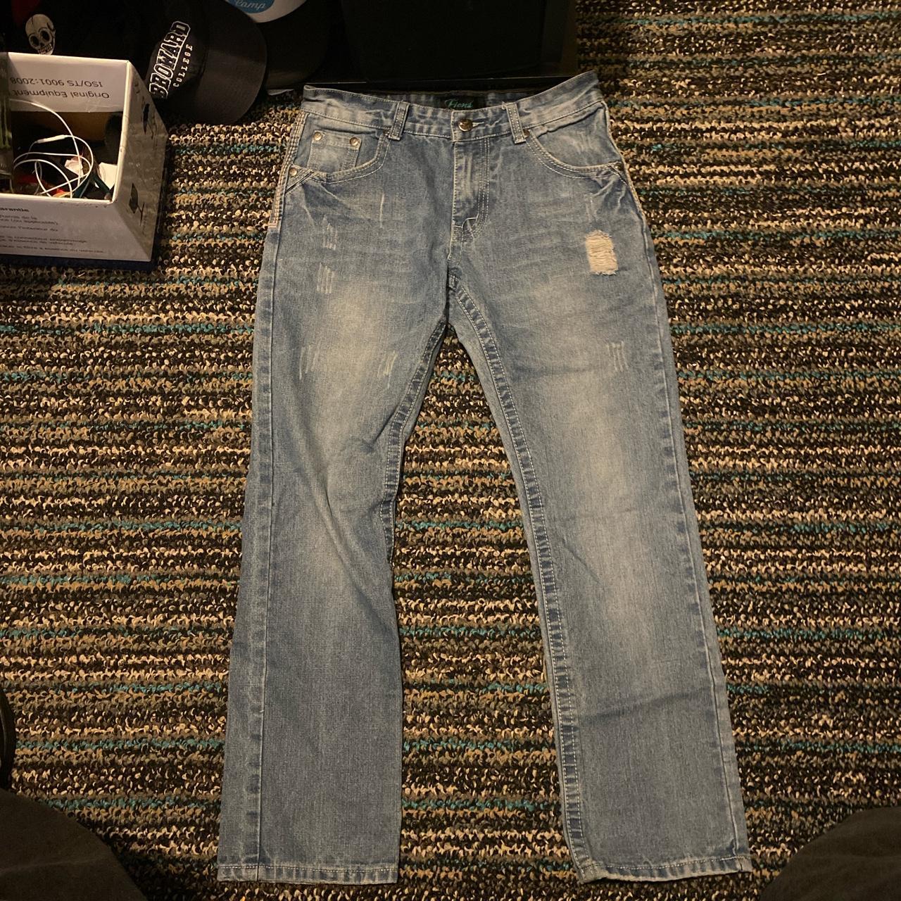 Fiend denim baggy jeans size 32/32 distressed rips... - Depop