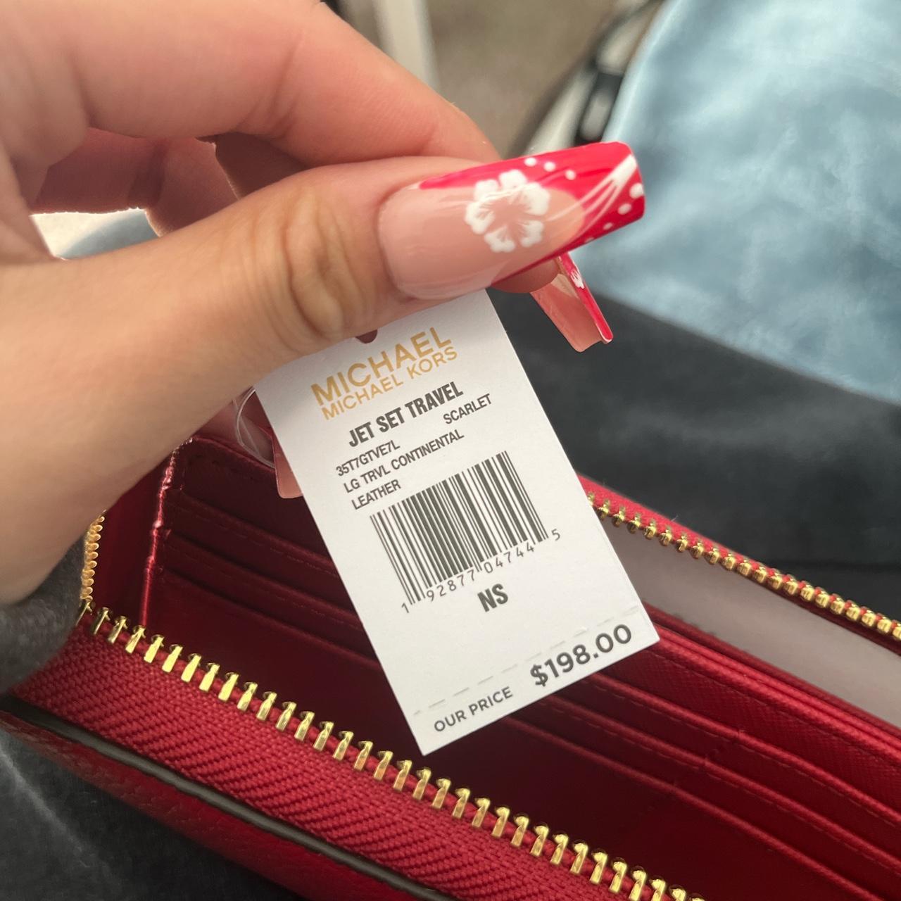 Michael Kors Jet Set Travel Large Phone Wristlet Scarlet Red Leather Wallet  
