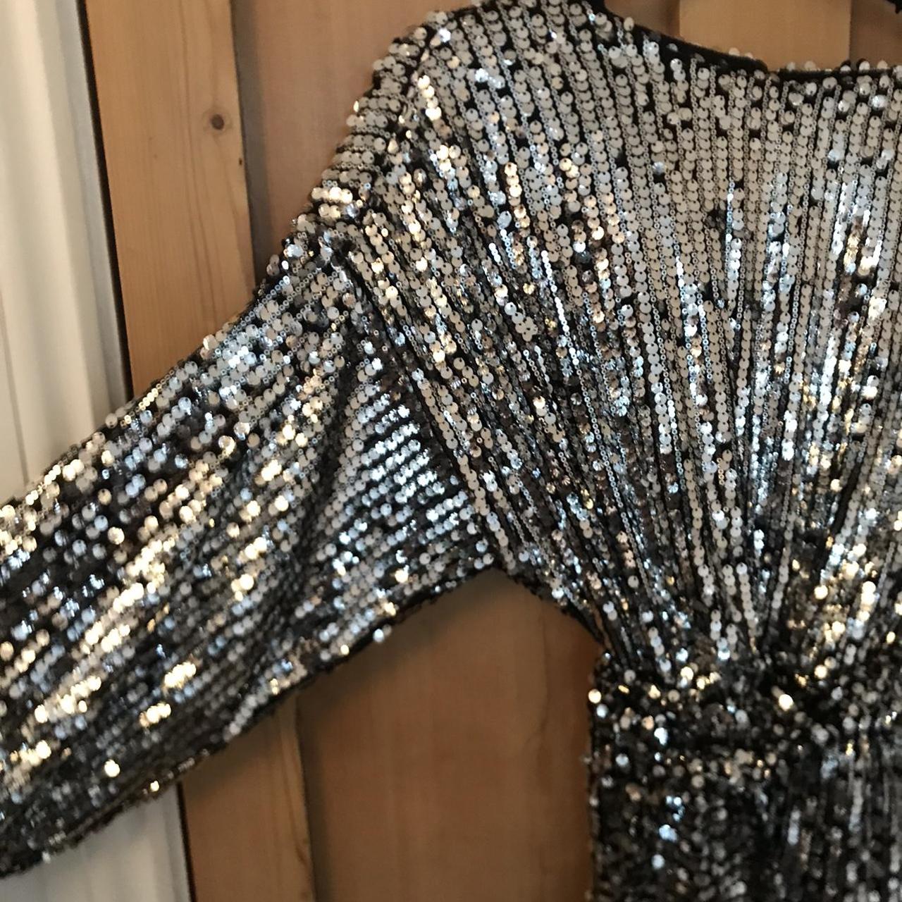 Gorgeous Zara silver sequin mini dress with batwing... - Depop