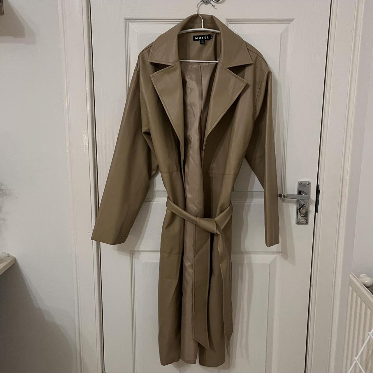 Motel rocks Duster Coat in PU Tan RRP £85 Trench... - Depop