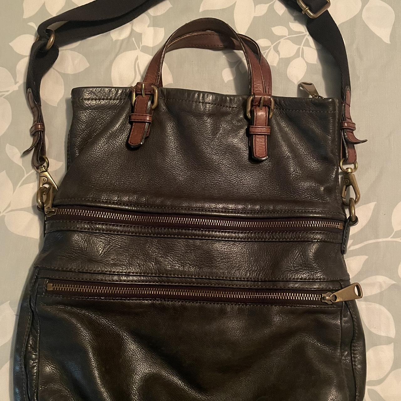 Black and brown Fossil Explorer fold over purse.... - Depop