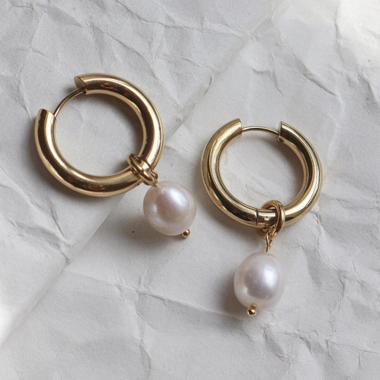 18K Gold Plated Hoop Earrings with a gorgeous... - Depop