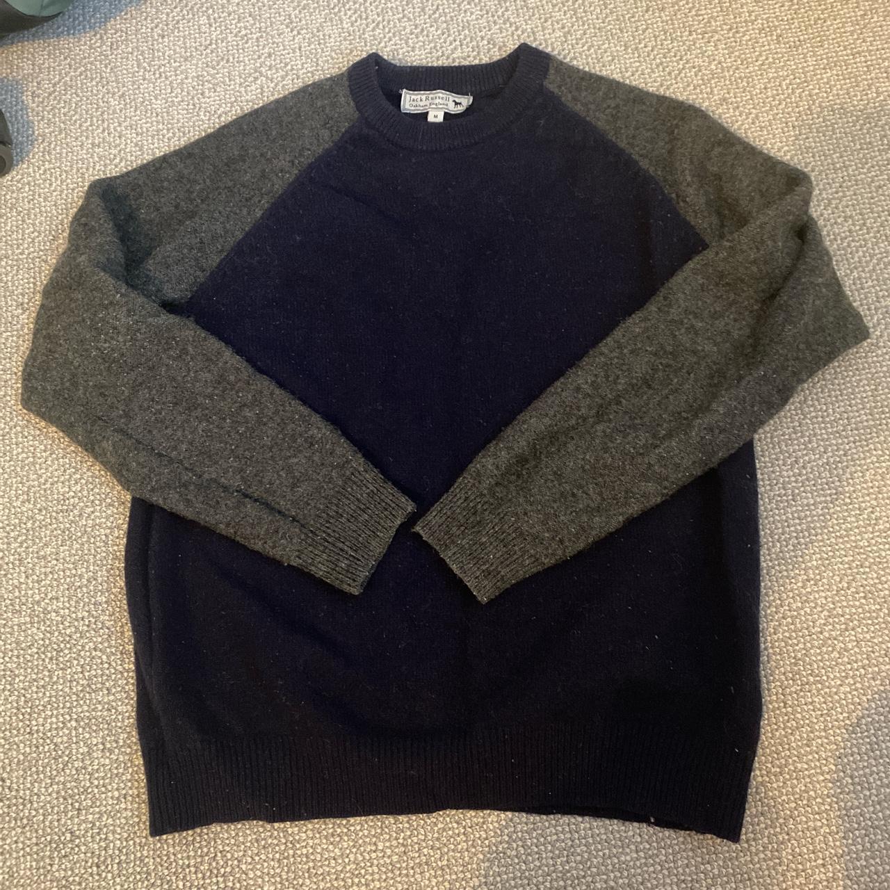 navy blue sweater with grey arms. size says medium... - Depop