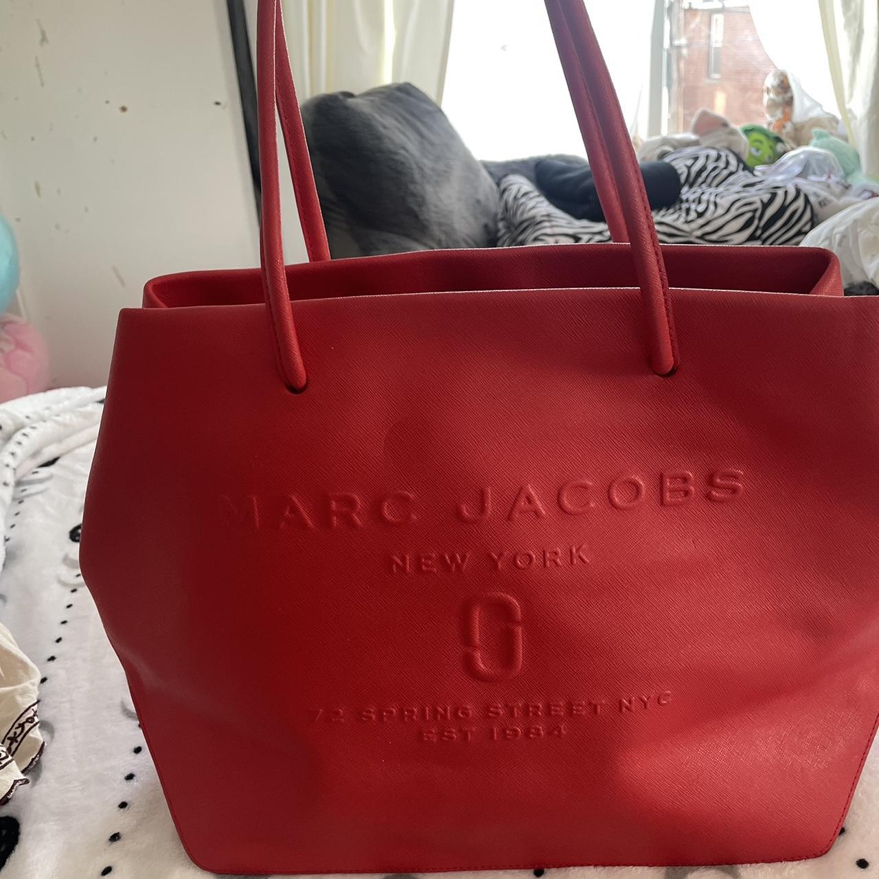 Red marc jacobs logo east west shopper tote bag. No