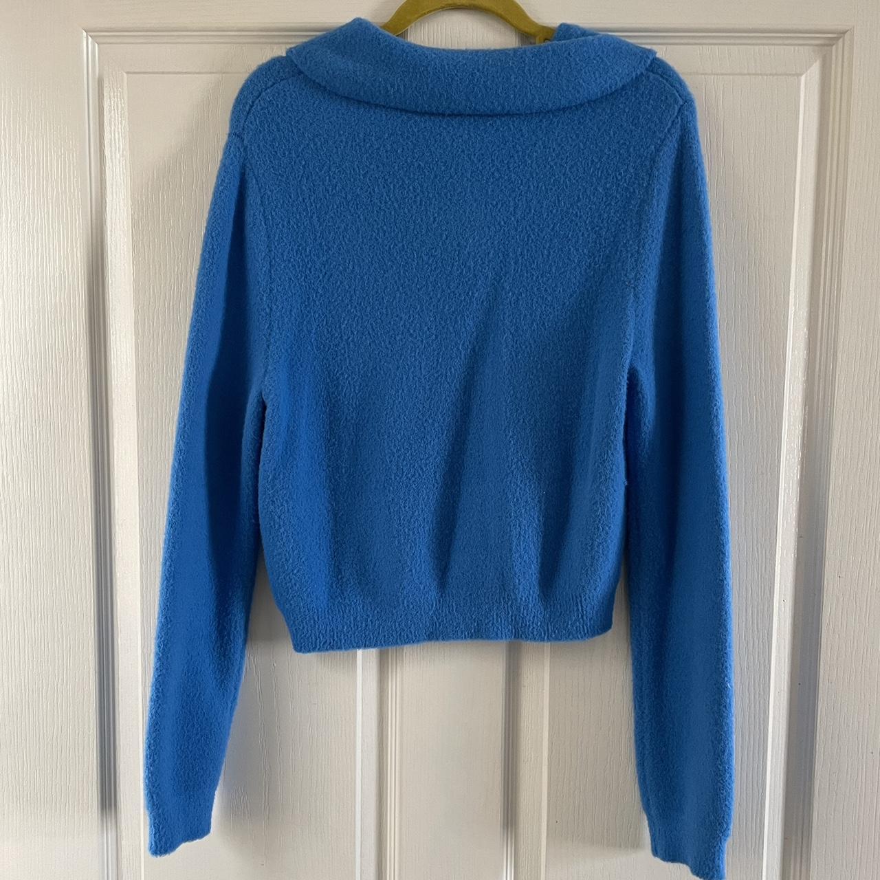 Zara bright blue collared button up jumper. Size L... Depop