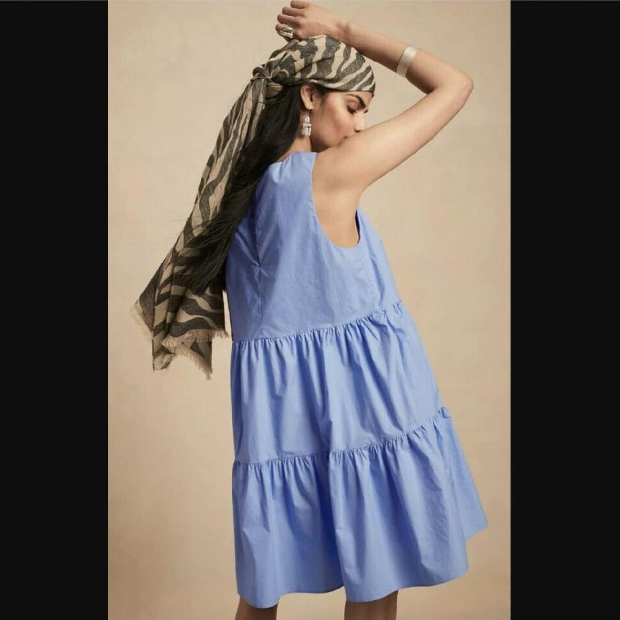 Banana Republic Blue Cotton Poplin Tiered Mini Dress... - Depop