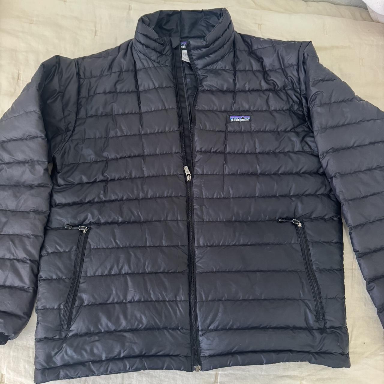 patagonia men’s down jacket black size medium. worn... - Depop