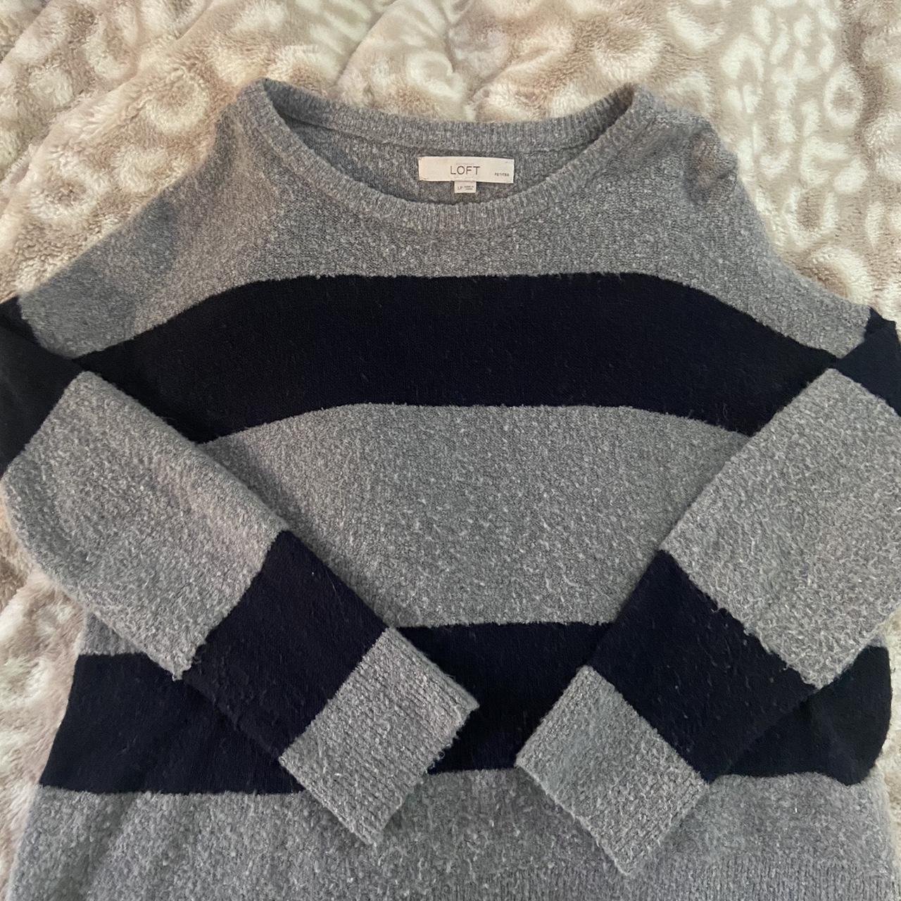 loft drop shoulder striped sweater navy blue and