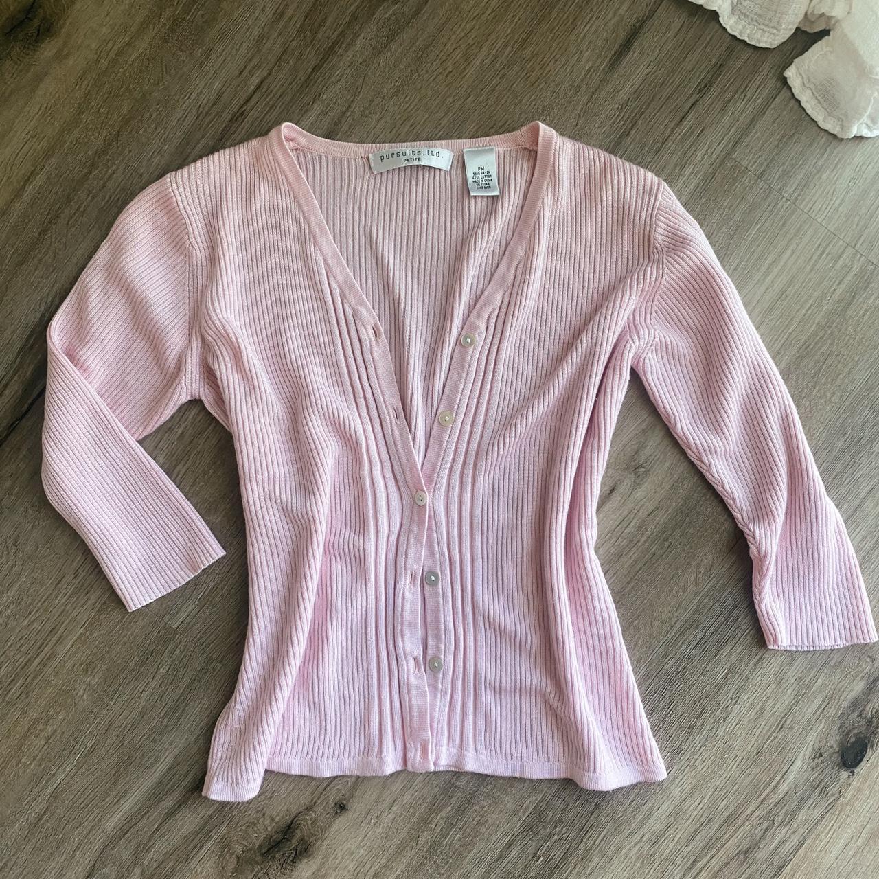 Pursuits Ltd petite baby pink ribbed cardigan... Depop