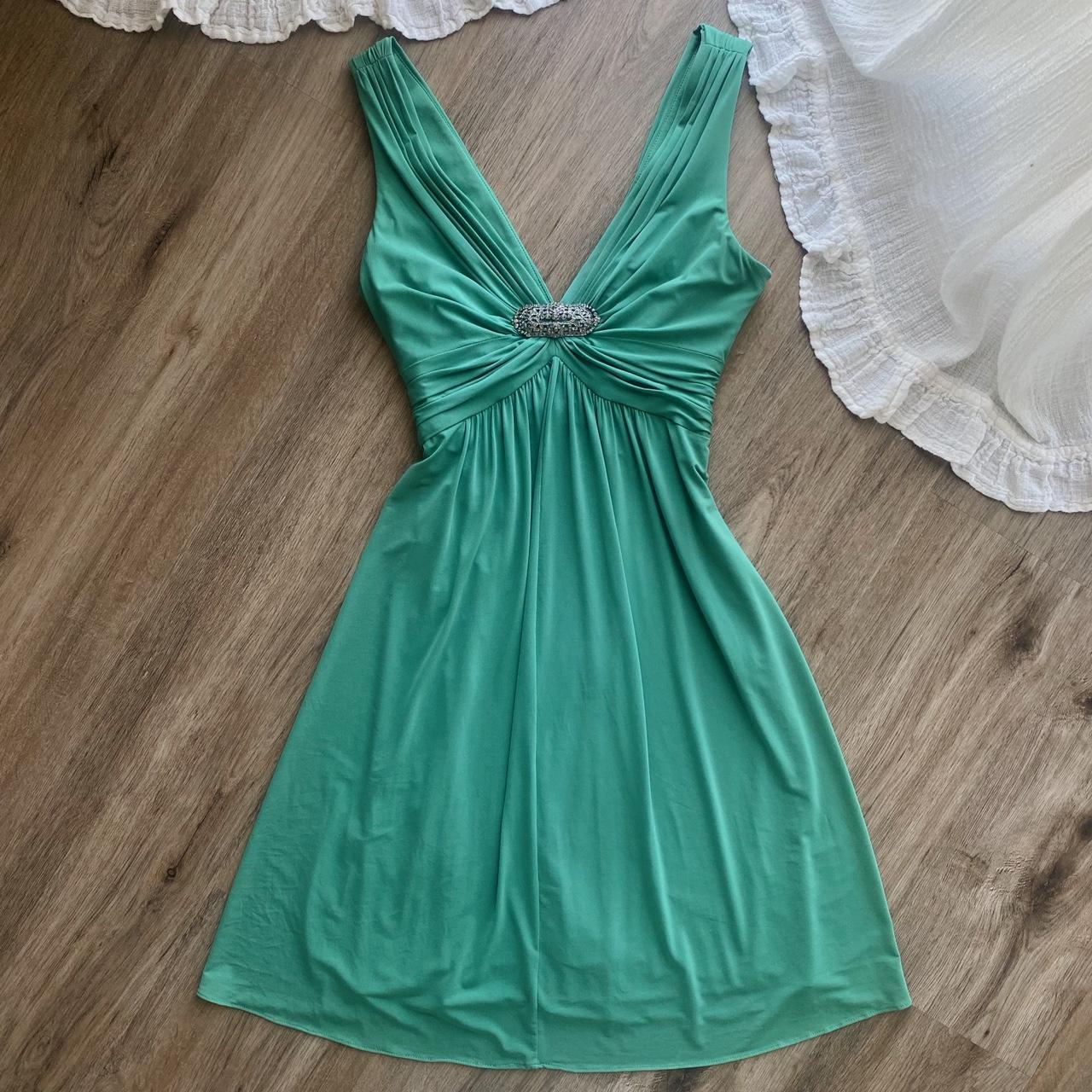 sleeveless green babydoll y2k dress by BCBG Depop