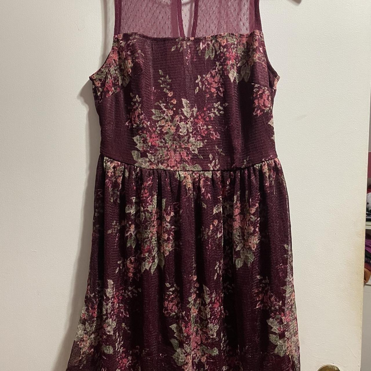 Trixxi purple floral mesh junior dress. Sheer neck... - Depop