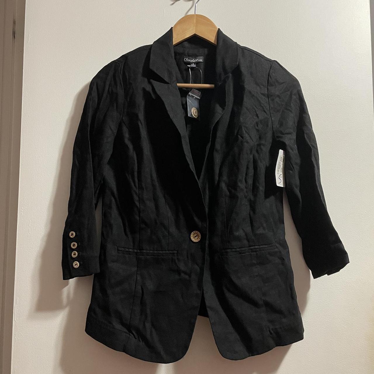 Black blazer with wooden buttons. Light material due... - Depop