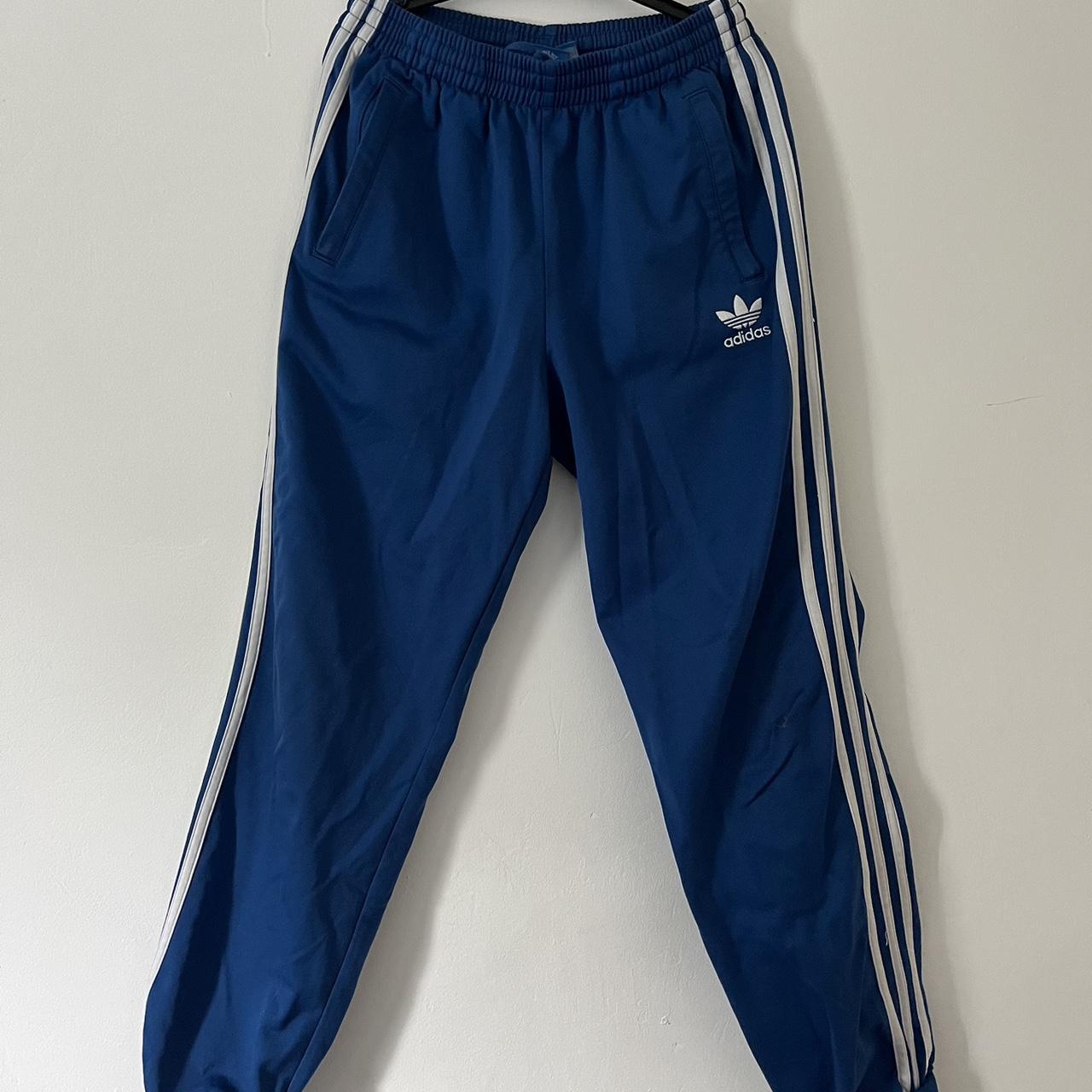 RETRO ADIDAS BLUE TRACK PANTS SIZE 4/6 small tear... - Depop