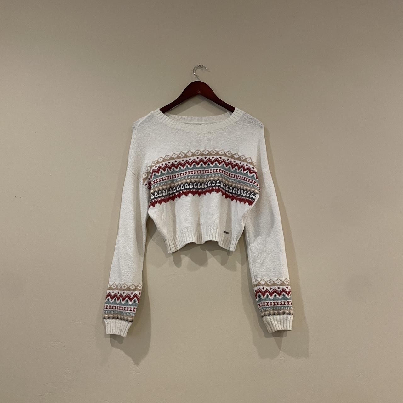 Hollister Patterned Sweater - White sweater with - Depop
