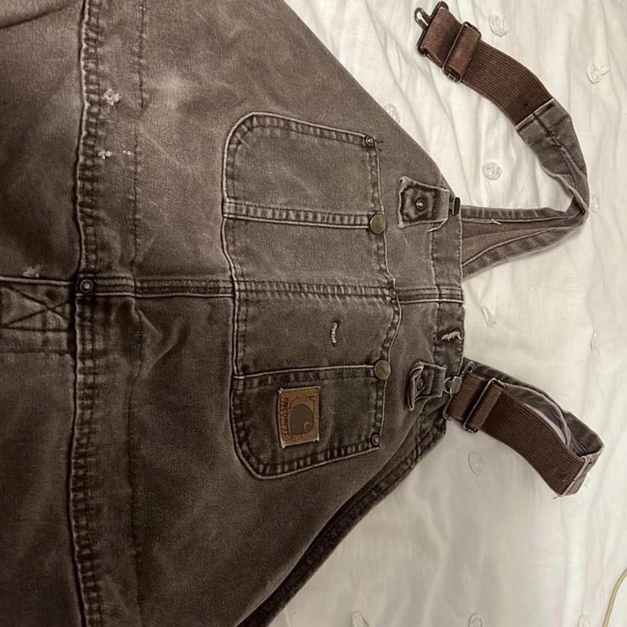 Carhart brown vintage overalls, cargo pockets,... - Depop