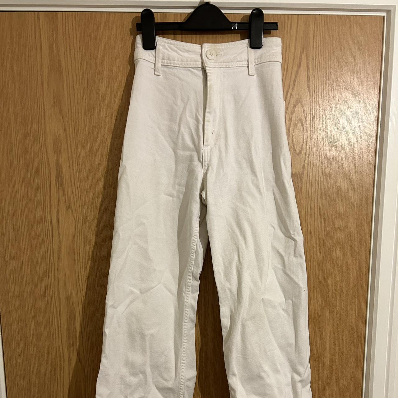 Zara Wide Leg White Jean Frayed edges Size 6 - Depop