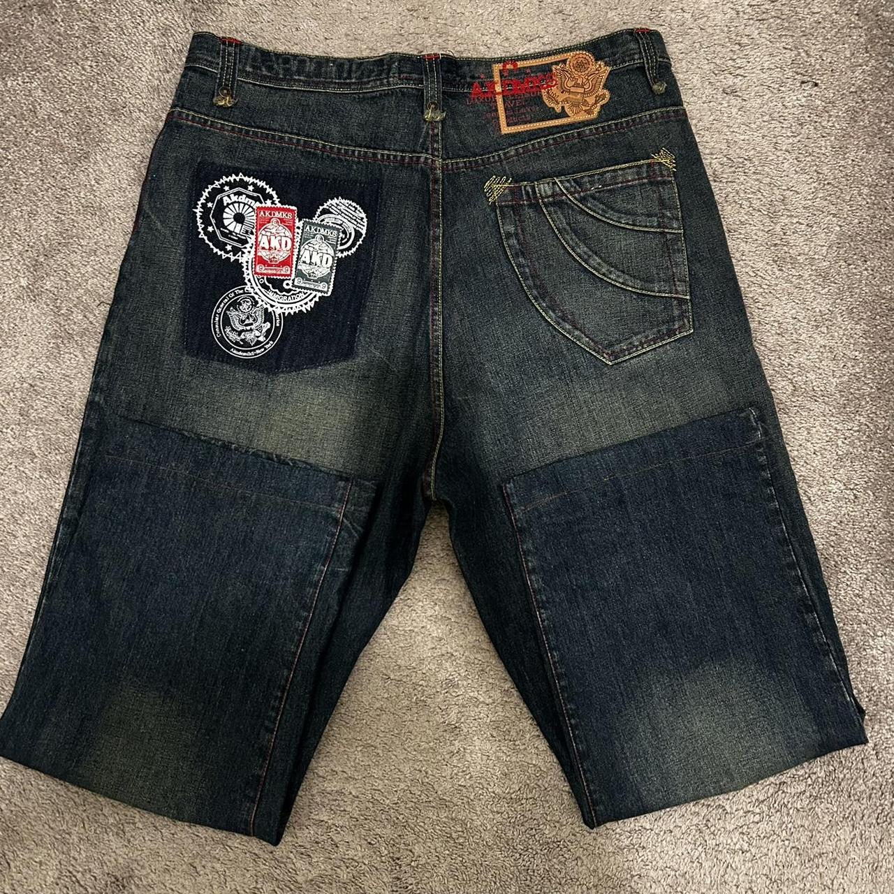 Mens Casual Trendy Embroidered Faded Denim Jeans With Patch