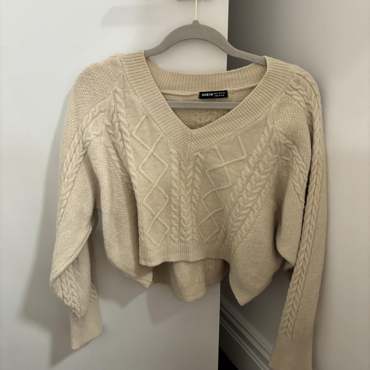 Cream cable knit crop sweater - Depop