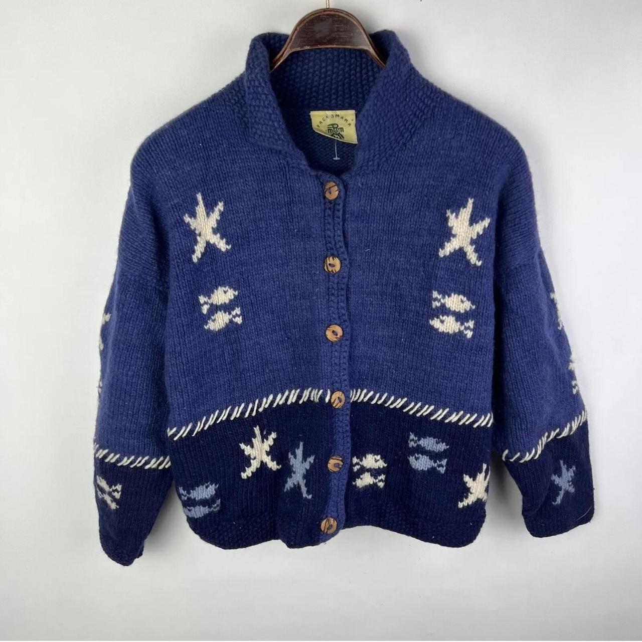 Vintage Pachamama Cardigan Jumper Navy Blue Wool... - Depop