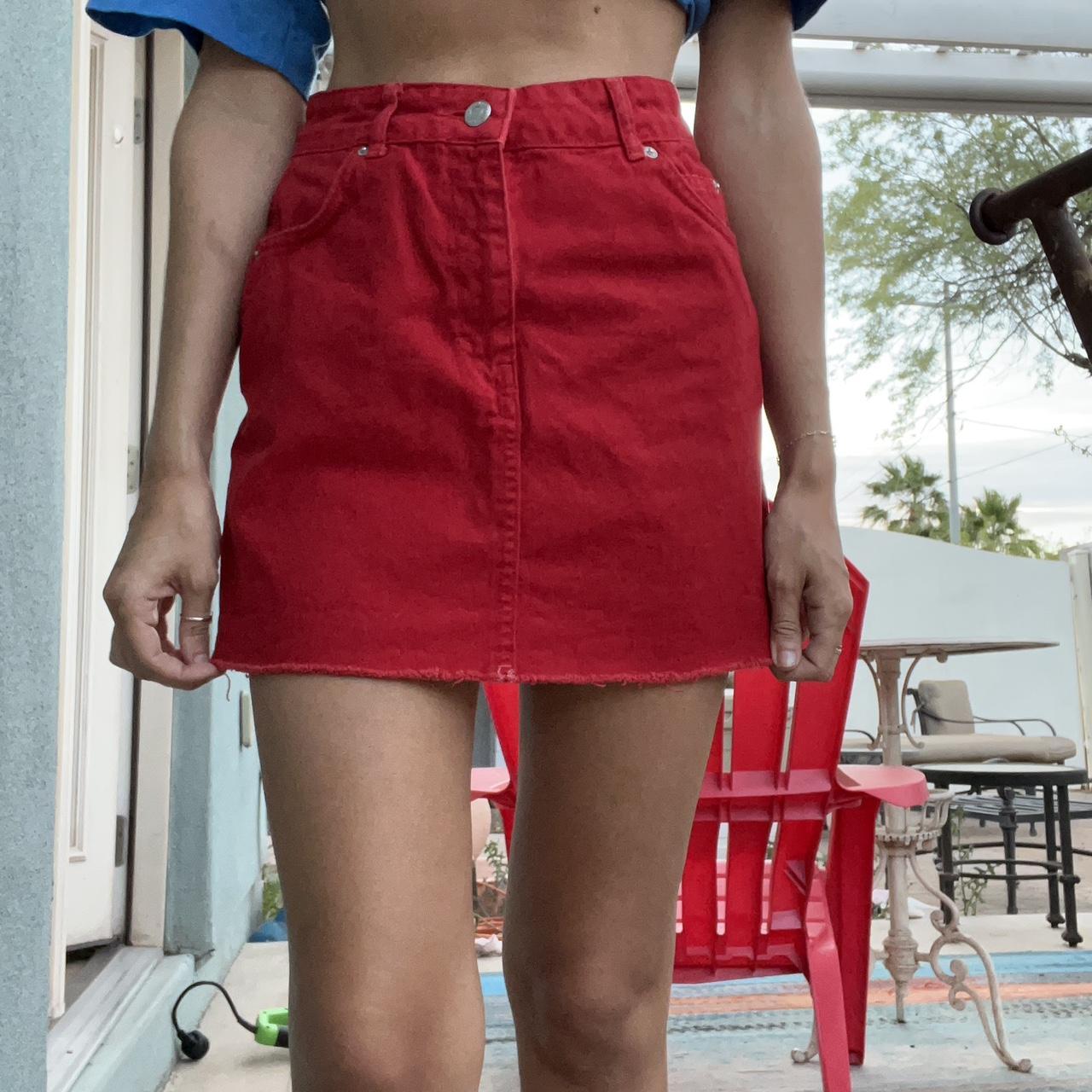 Topshop moto 2025 red denim skirt