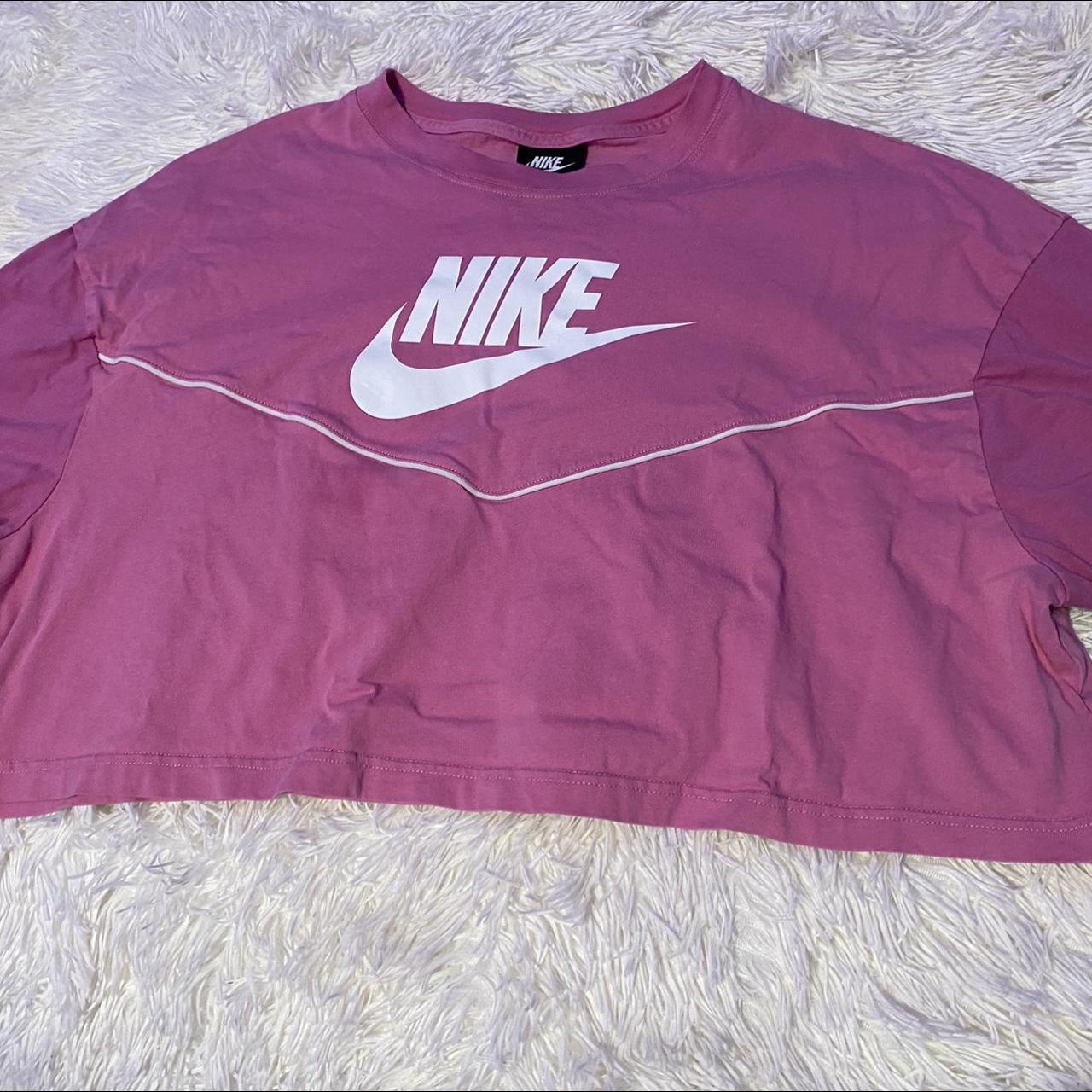 Nike Pink Color Block Crop Top - size XL - pink... - Depop