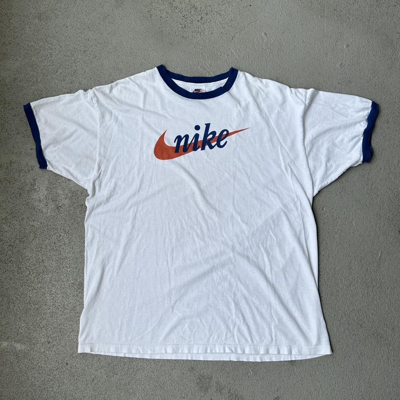 Vintage Nike Tee Awesome collar and arm cuffs Size... - Depop