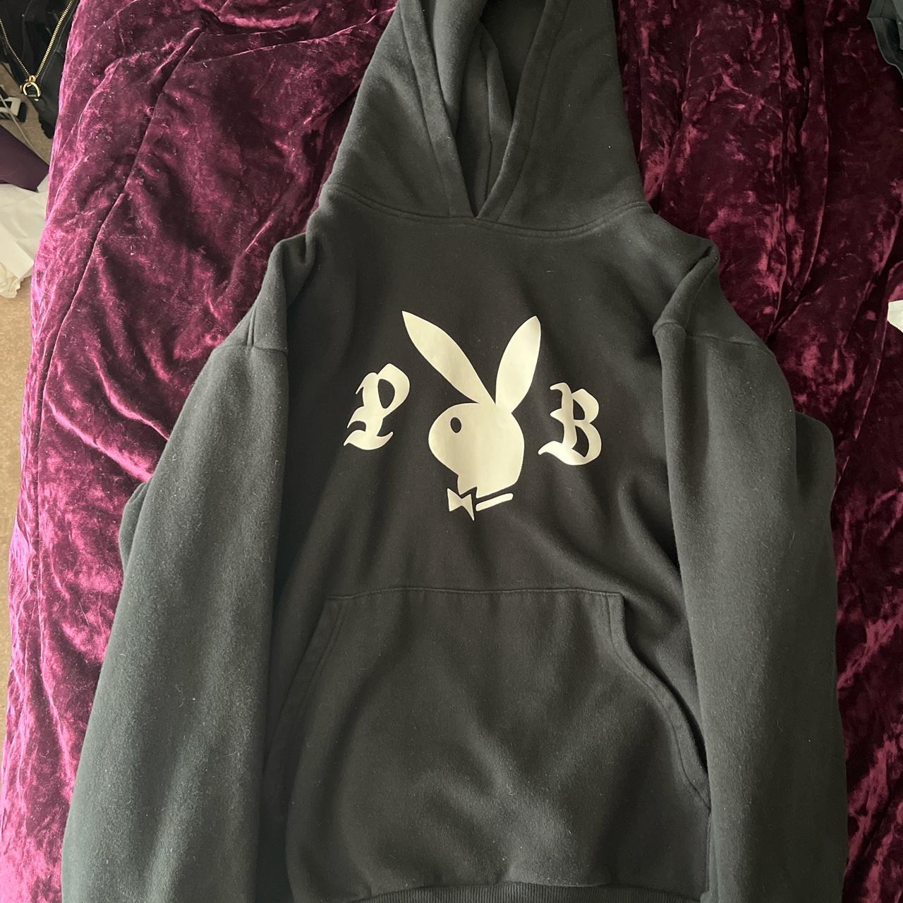 Playboy Women's Black and White Hoodie | Depop