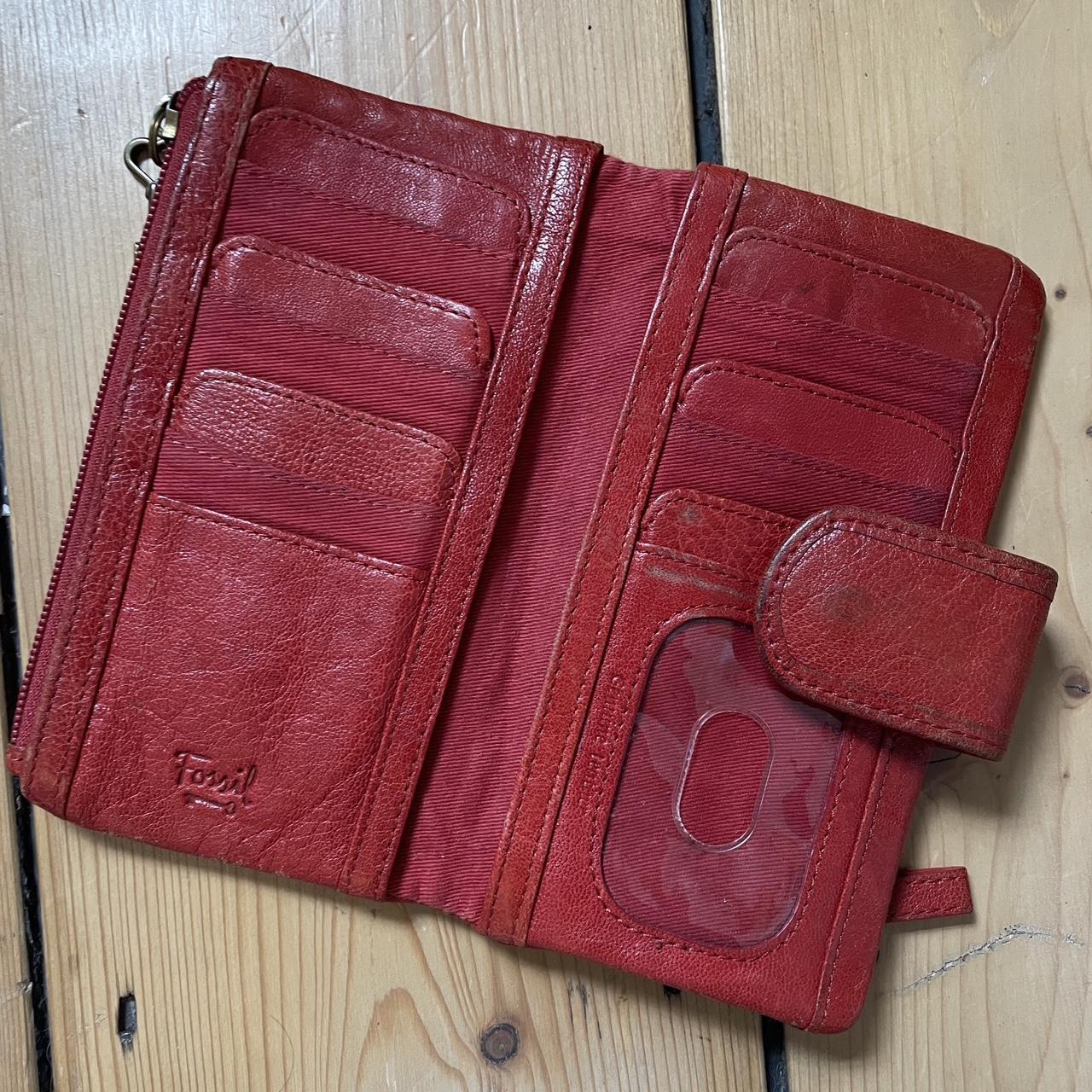 Red Fossil card wallet some fading to outside of... Depop