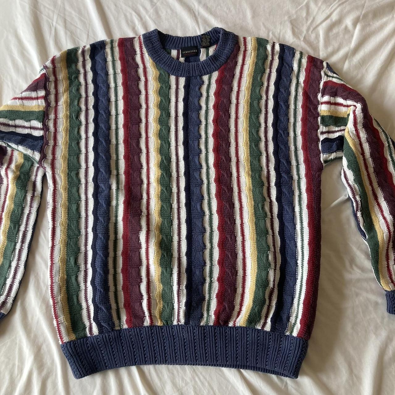Vintage knitted ‘structure’ striped coogi style... - Depop