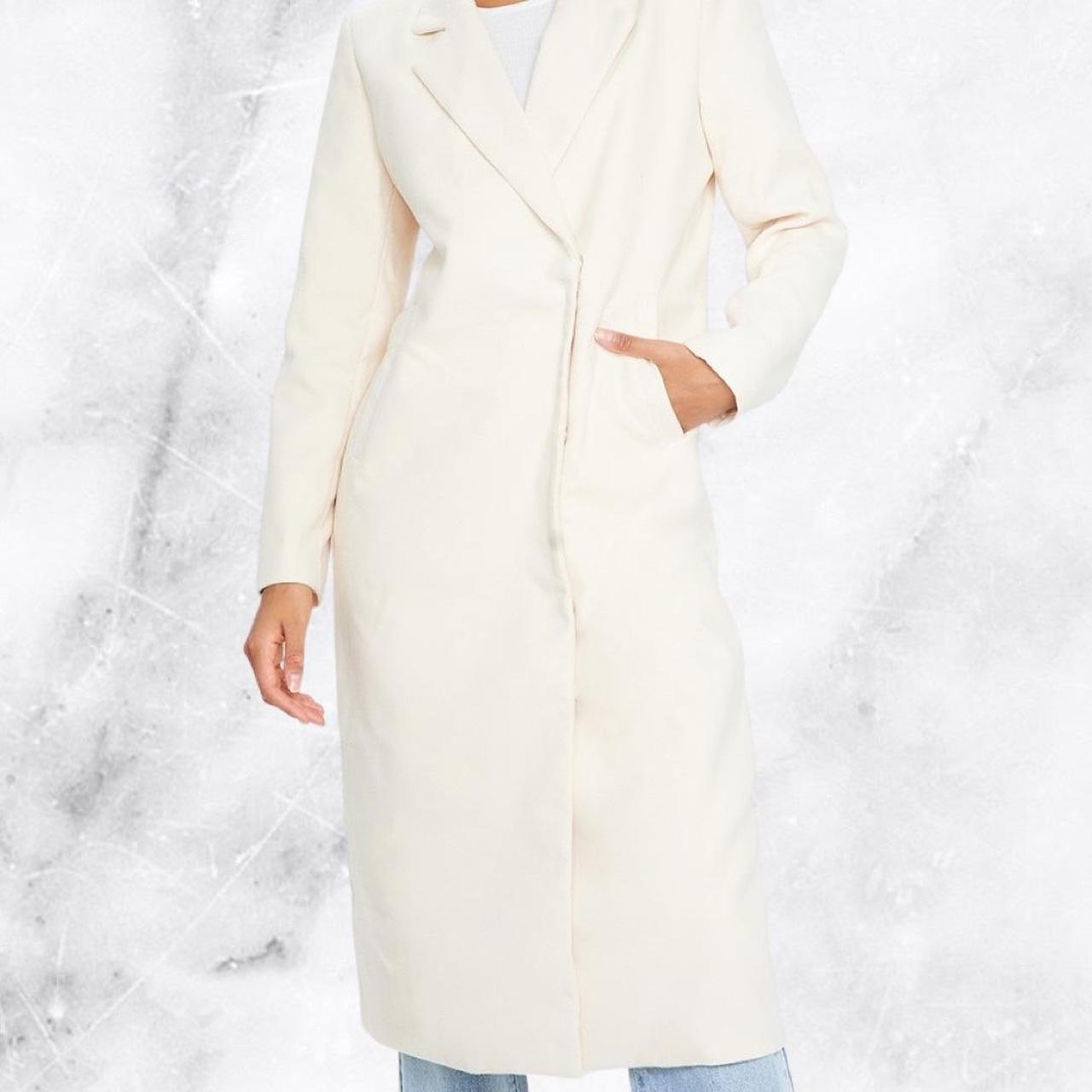 Cream long coat Button down Felt feel Size... Depop