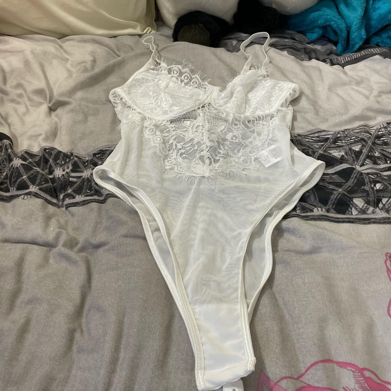 Shein white lace/mesh bodysuit Size xs Worn once... - Depop